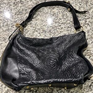 Black Embossed Leather Shoulder Bag